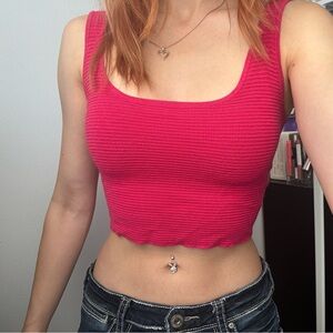 ✨ 2 For 15✨ Hot Pink Ribbed Cropped Tank Top